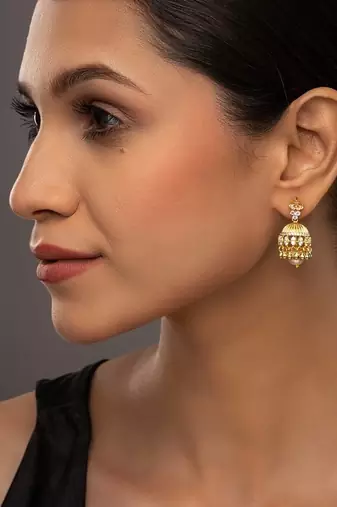 white silver jhumkas with gold plated traditional design