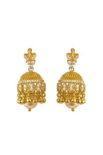 white silver jhumkas with gold plated traditional design