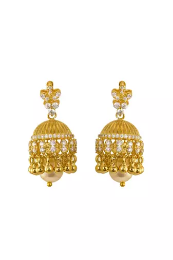 white silver jhumkas with gold plated traditional design