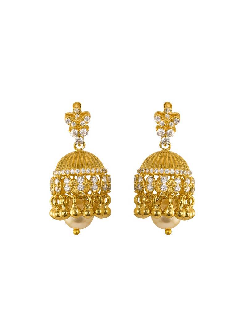 white silver jhumkas with gold plated traditional design