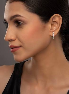 white silver earrings with gold sleek long dangler style 1