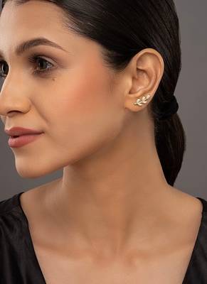 white silver ear cuffs with gold plated minimal design 1
