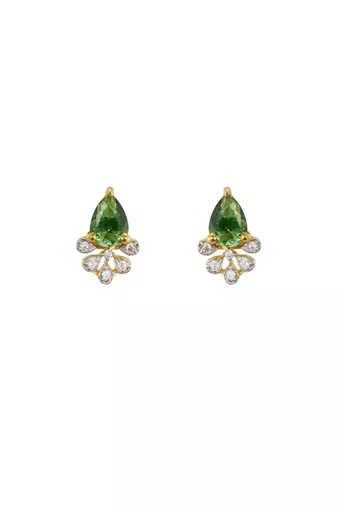 green silver stud earrings with gold stone setting