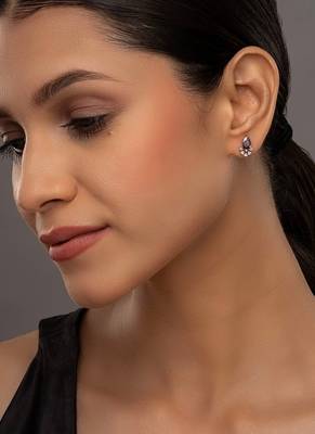 purple silver stud earrings with gold stone setting 1