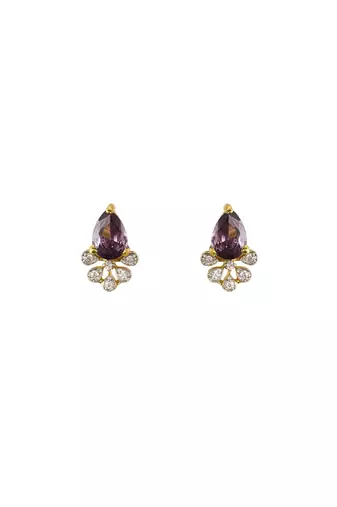 purple silver stud earrings with gold stone setting