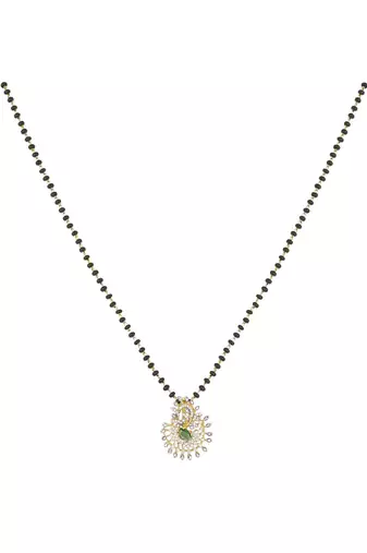 green silver mangalsutra with black bead gold locket