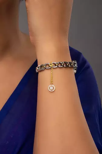 white silver watch charm with gold plated finish