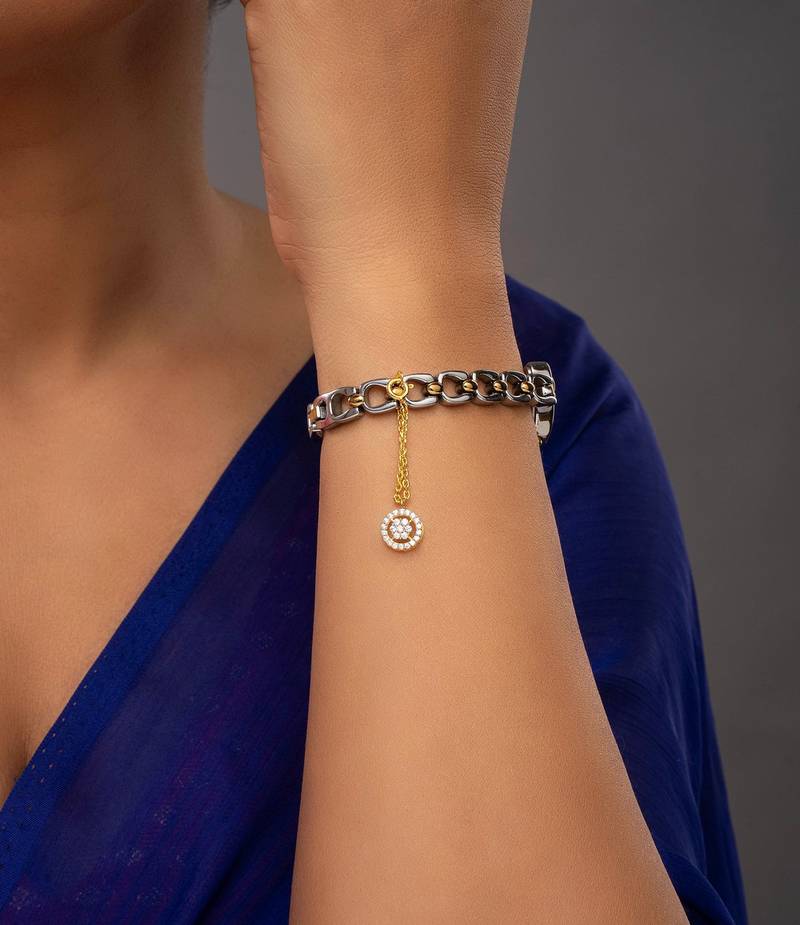 white silver watch charm with gold plated finish
