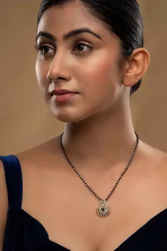 green silver mangalsutra with black bead gold locket