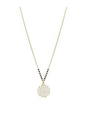 white silver mangalsutra with gold pendant black beads chain 1