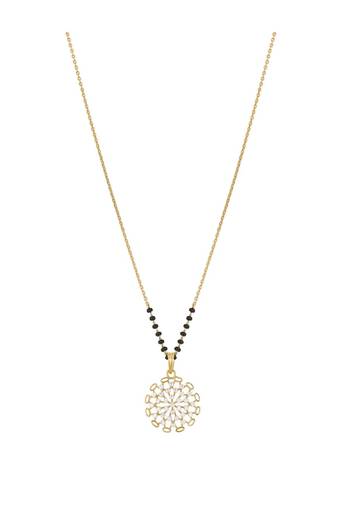 white silver mangalsutra with gold pendant black beads chain