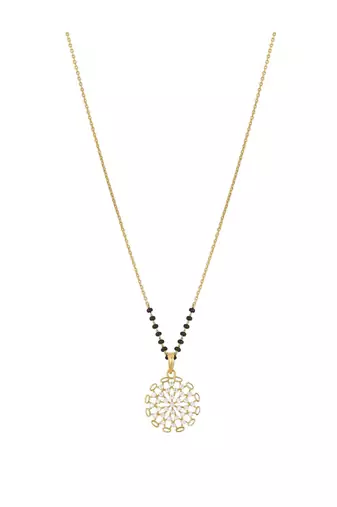white silver mangalsutra with gold pendant black beads chain