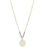 white silver mangalsutra with gold pendant black beads chain