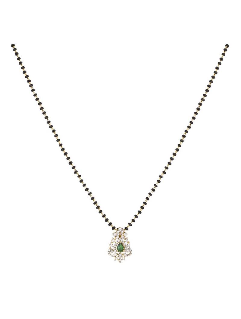 green silver mangalsutra with gold bead stone pendant