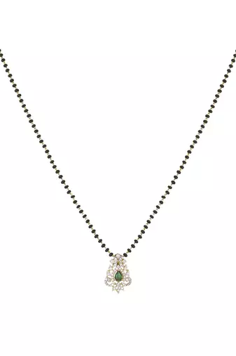green silver mangalsutra with gold bead stone pendant