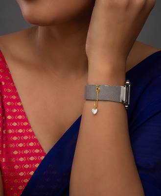 white silver watch charm with gold plated pattern 1