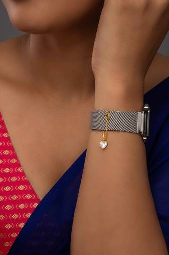white silver watch charm with gold plated pattern