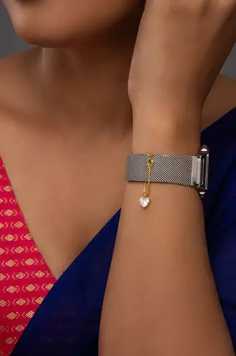 white silver watch charm with gold plated pattern
