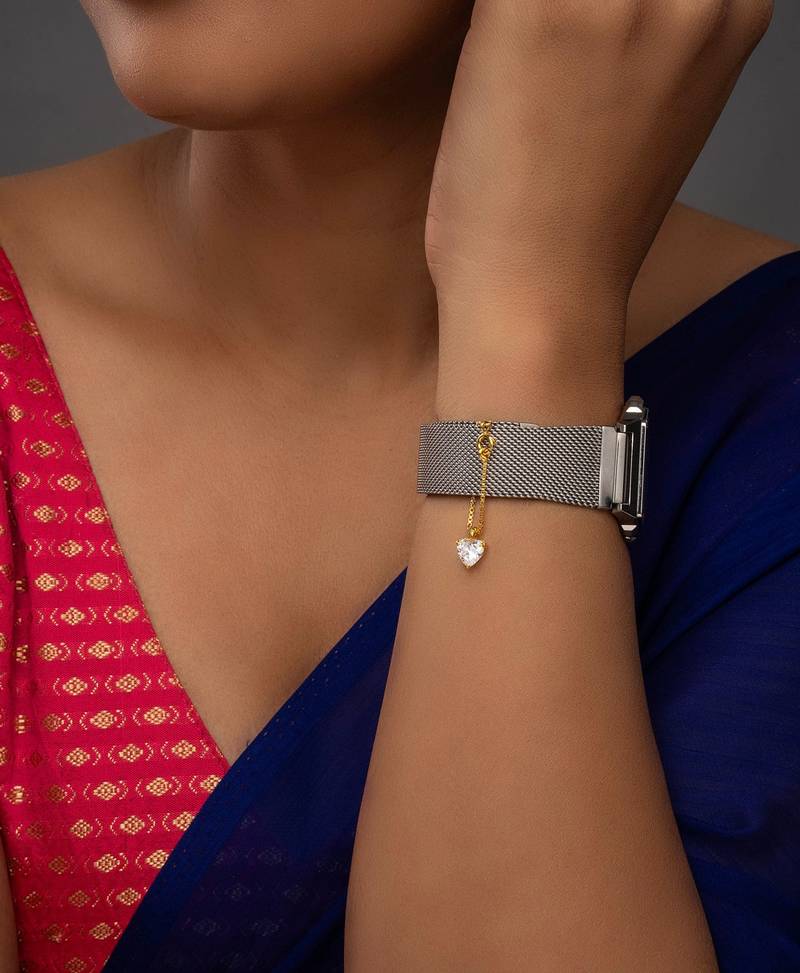 white silver watch charm with gold plated pattern