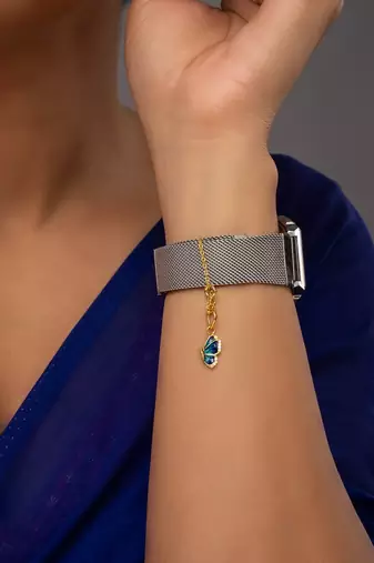 blue silver watch charm with gold plated stone