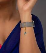 blue silver watch charm with gold plated stone