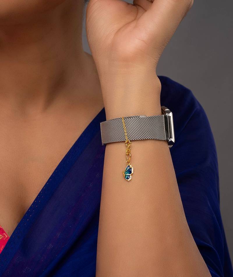 blue silver watch charm with gold plated stone