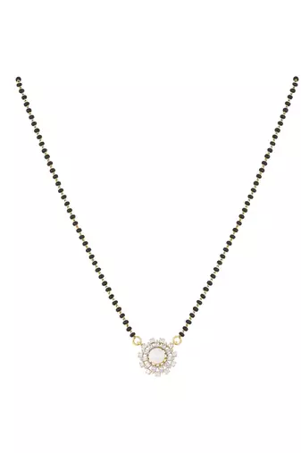 white silver mangalsutra with beaded gold pendant chain
