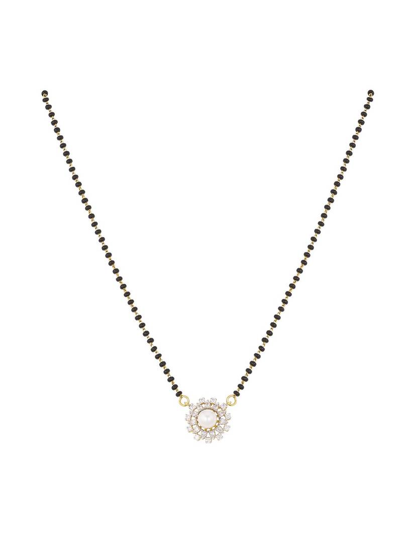 white silver mangalsutra with beaded gold pendant chain