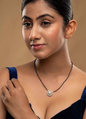 white silver mangalsutra with beaded gold pendant chain 1