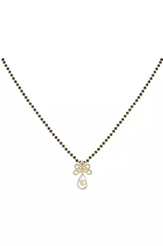 white silver mangalsutra with black bead gold pendant chain