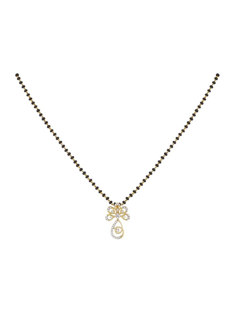 white silver mangalsutra with black bead gold pendant chain