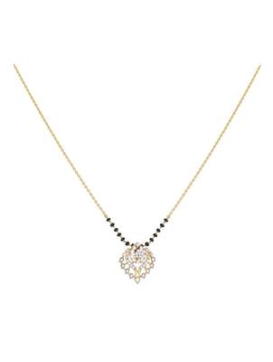 white silver mangalsutra featuring a black bead design and a gold pendant 2
