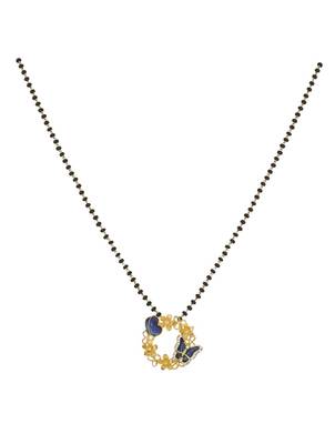 blue silver mangalsutra with gold plated stone pendant 2
