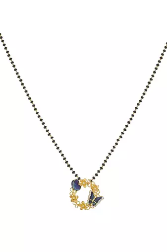 blue silver mangalsutra with gold plated stone pendant
