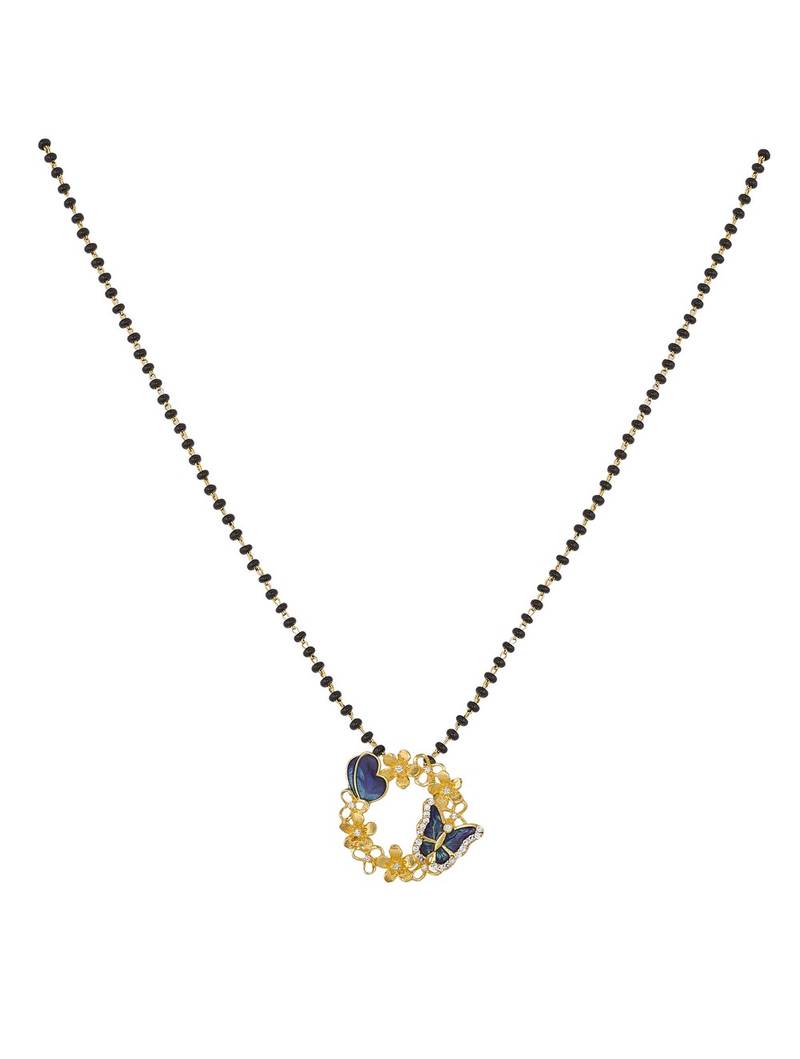 blue silver mangalsutra with gold plated stone pendant
