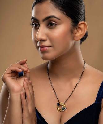 blue silver mangalsutra with gold plated stone pendant 1
