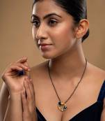 blue silver mangalsutra with gold plated stone pendant