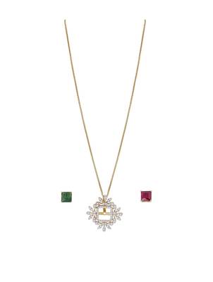 green silver necklace set with gold plated pendant 2