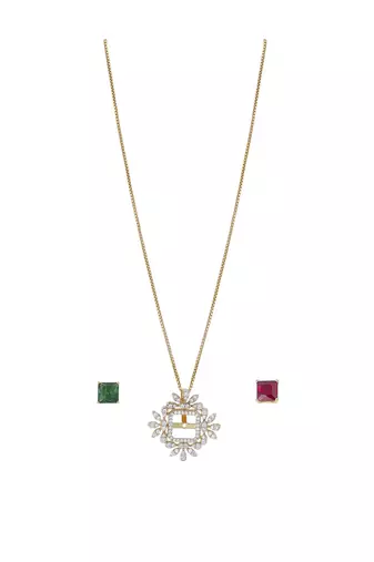 green silver necklace set with gold plated pendant