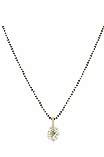 green silver mangalsutra with gold stone bead chain