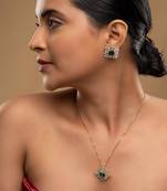 green silver necklace set with gold plated pendant