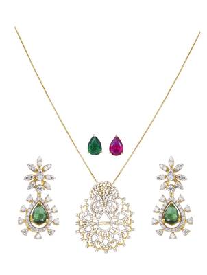 green silver necklace set with gold plated pendant design 2