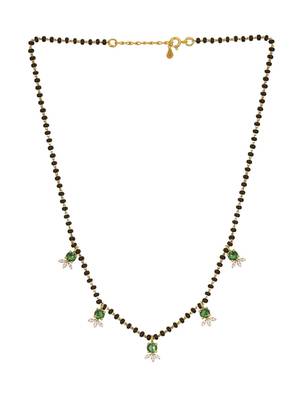 green silver mangalsutra with gold green stone pendant 2