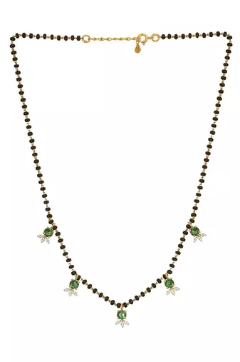 green silver mangalsutra with gold green stone pendant