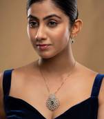 green silver necklace set with gold plated pendant design