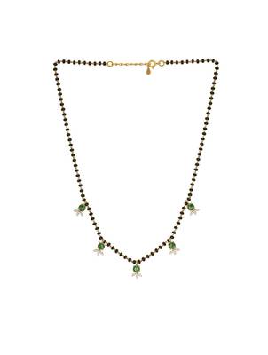 green silver mangalsutra with gold green stone pendant 3