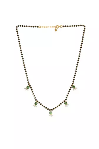green silver mangalsutra with gold green stone pendant