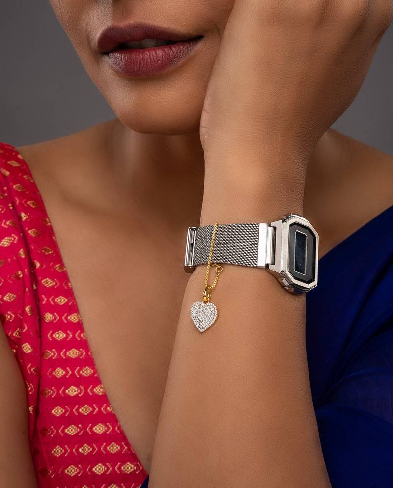 white silver watch charm with gold plated design