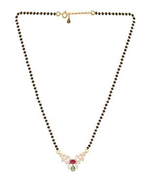 Red green mangalsutra with gold bead pendant chain 2