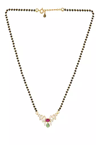 Red green mangalsutra with gold bead pendant chain